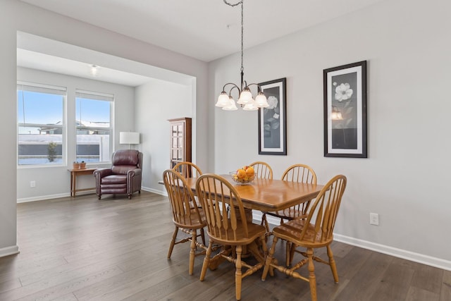 173 Junco Rd N, Lake Elmo, MN 55042 - dining room featuring dark wood finished floors, a chandelier, and baseboards