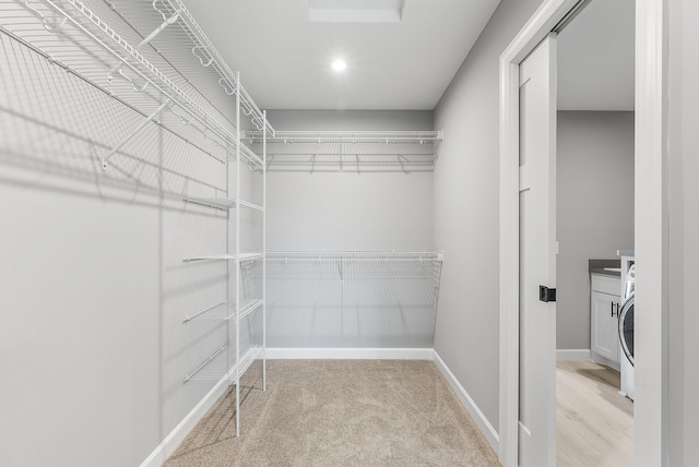 walk in closet with carpet floors