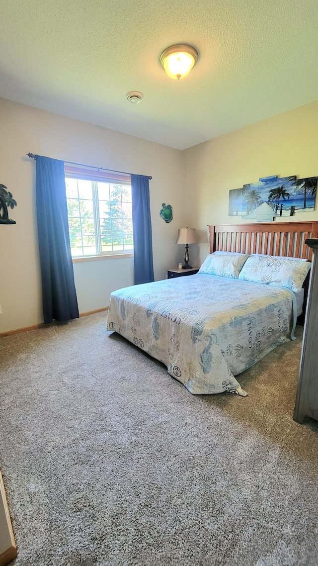 bedroom featuring carpet and a textured ceiling