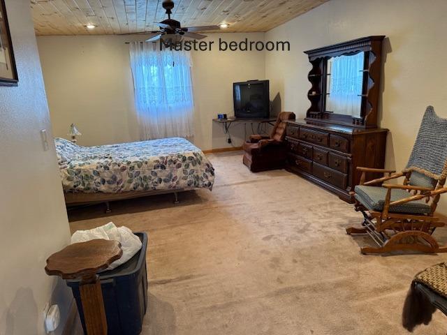 40171 Clitherall Lake Rd, Clitherall Twp, MN 56524 - carpeted bedroom featuring wood ceiling