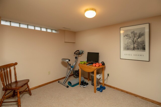game room with carpet floors and baseboards