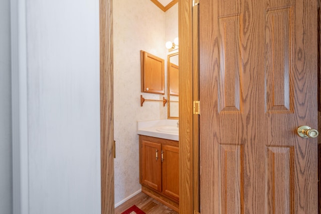 2765 Fraser St, La Prairie, MN 55744 - bathroom featuring vanity and wood finished floors