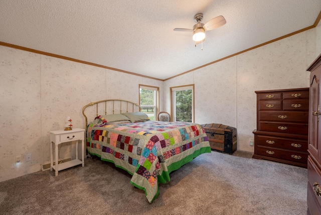 2765 Fraser St, La Prairie, MN 55744 - carpeted bedroom with crown molding and wallpapered walls