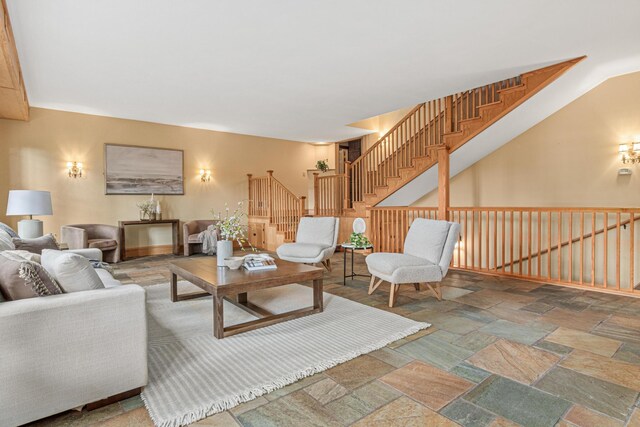 636 County Road B E, Maplewood, MN 55117 - living area with stone tile floors and stairway