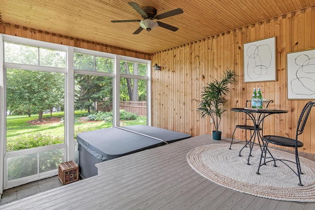 636 County Road B E, Maplewood, MN 55117 - sunroom / solarium with a hot tub and a ceiling fan