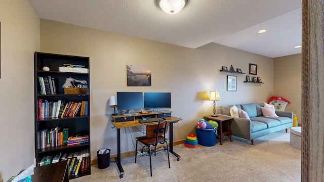 home office featuring baseboards and carpet flooring