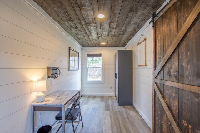 29133 Neighborly Dr, Laporte, MN 56461 - office with wood finished floors, wood ceiling, and wooden walls