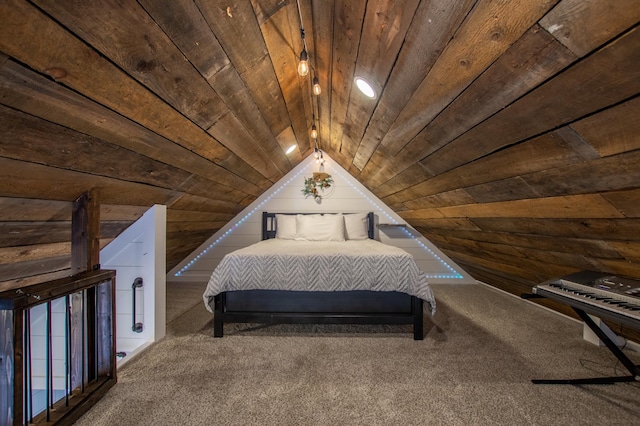 29133 Neighborly Dr, Laporte, MN 56461 - carpeted bedroom with wooden ceiling, vaulted ceiling, and wooden walls