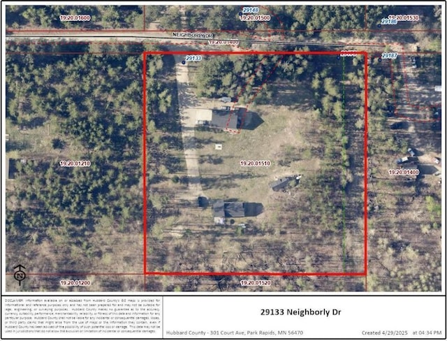 29133 Neighborly Dr, Laporte, MN 56461 - aerial view of property's location with property boundaries highlighted