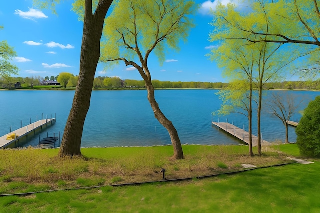 dock area featuring a water view