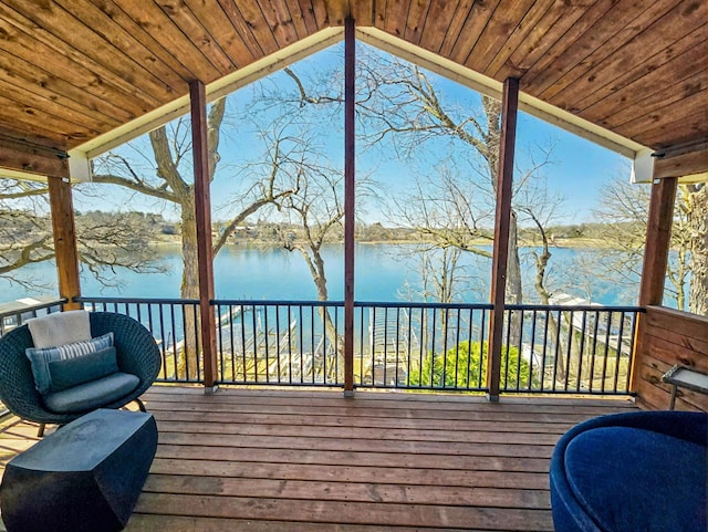 deck with a water view