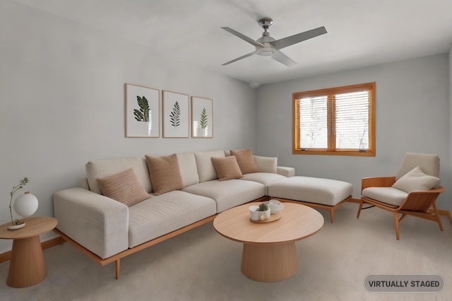 living room with ceiling fan
