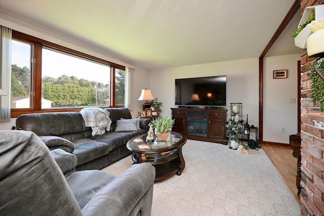 living area with a healthy amount of sunlight, baseboards, and light wood-style floors