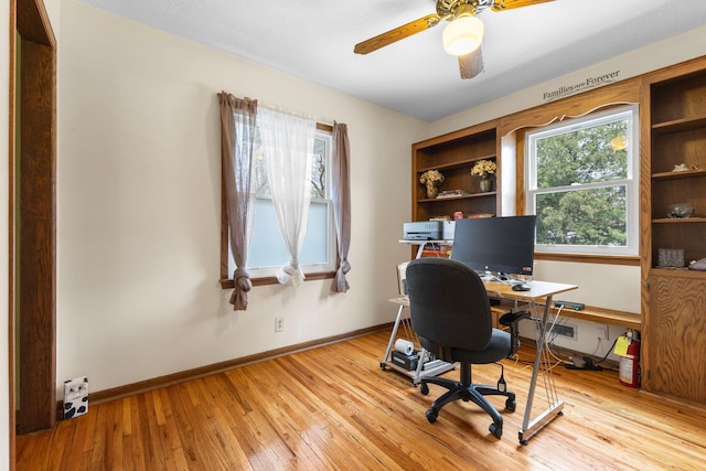 10851 Olive St NW, Coon Rapids, MN 55448 - office area with light wood finished floors, a ceiling fan, and baseboards
