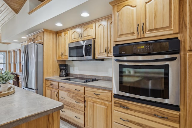 5301 Pine Beach Rd, Brainerd, MN 56401 - kitchen with appliances with stainless steel finishes, light brown cabinetry, and recessed lighting