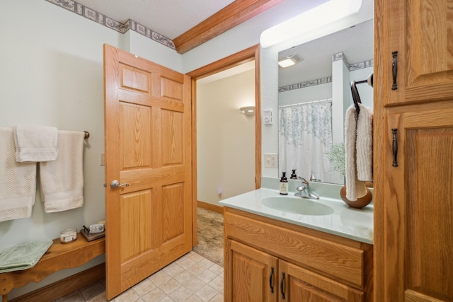 5301 Pine Beach Rd, Brainerd, MN 56401 - full bath featuring vanity, tile patterned floors, and a shower with shower curtain