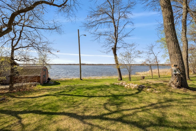 5301 Pine Beach Rd, Brainerd, MN 56401 - view of green lawn featuring a water view and an outbuilding