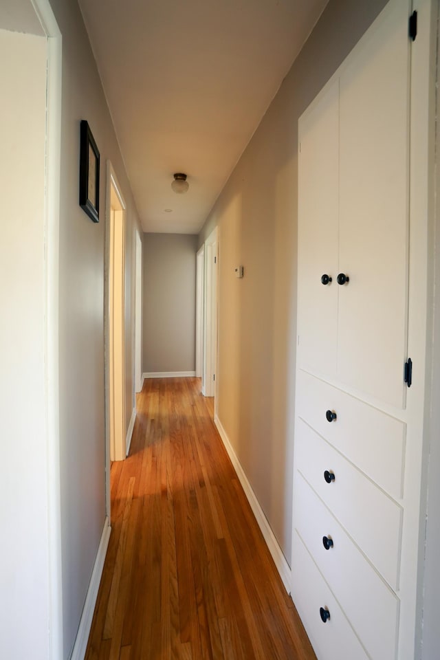 hall with baseboards and hardwood / wood-style floors