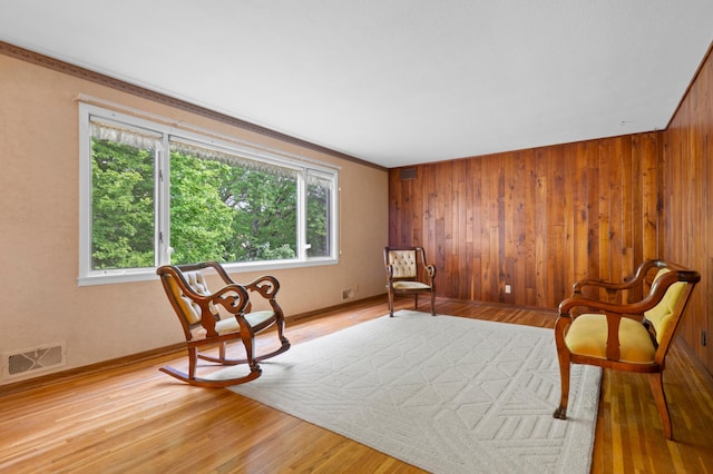 615 9th Ave SW, Faribault, MN 55021 - living area with plenty of natural light, wood walls, light wood-type flooring, and baseboards
