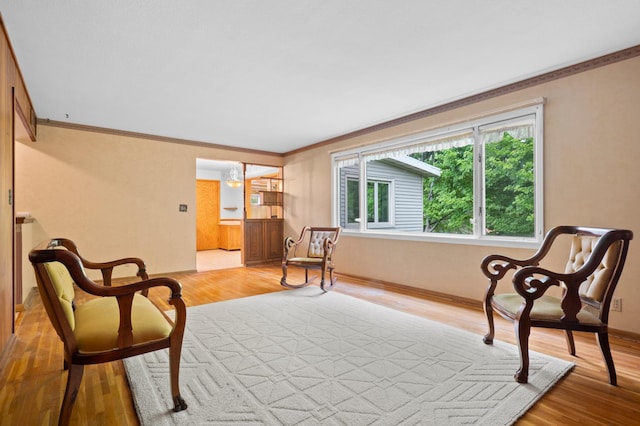 615 9th Ave SW, Faribault, MN 55021 - living area featuring healthy amount of natural light, crown molding, wood finished floors, and baseboards