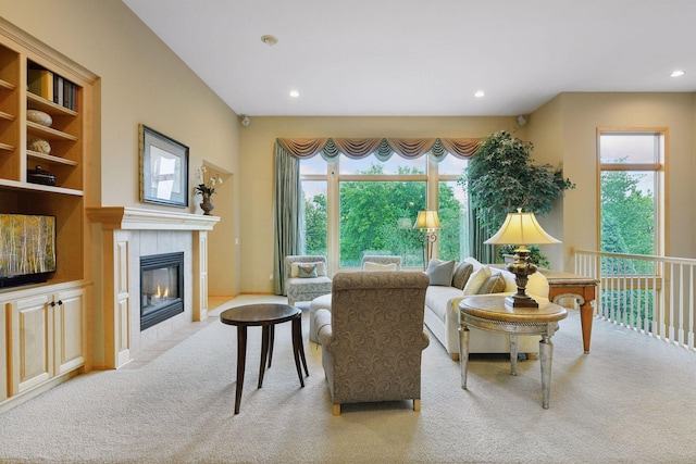 809 Saint Moritz, Victoria, MN 55386 - living area featuring carpet flooring, a fireplace, and recessed lighting