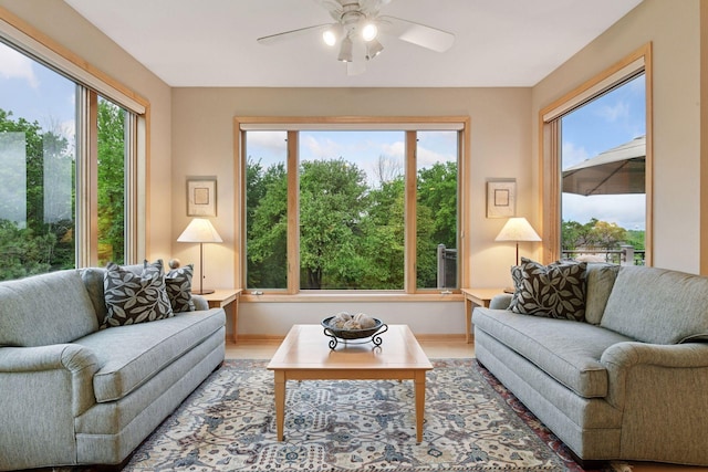 809 Saint Moritz, Victoria, MN 55386 - living area with healthy amount of natural light, a ceiling fan, and wood finished floors