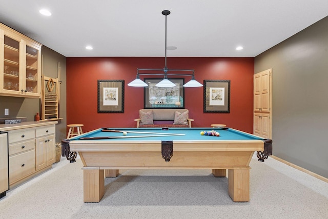 809 Saint Moritz, Victoria, MN 55386 - game room with billiards, light colored carpet, recessed lighting, and baseboards