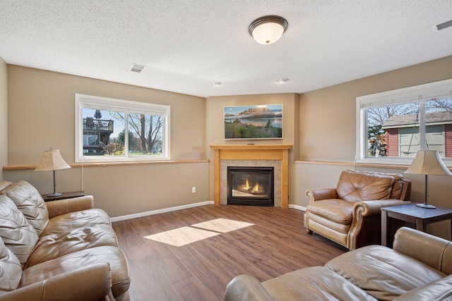 2797 Ocarina Dr, Sauk Rapids, MN 56379 - living room with a healthy amount of sunlight, a tile fireplace, wood finished floors, and visible vents