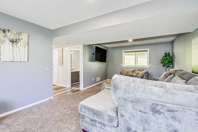 18095 Exeter Pl, Farmington, MN 55024 - living room featuring carpet flooring, baseboards, and a textured ceiling