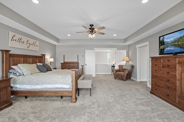 bedroom with recessed lighting and carpet