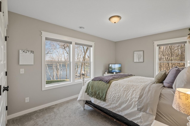 bedroom with baseboards and carpet