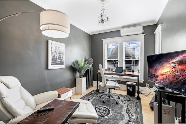 1909 Fremont Ave S Unit 201, Minneapolis, MN 55403 - office area featuring a wall mounted air conditioner, light wood-style flooring, and crown molding