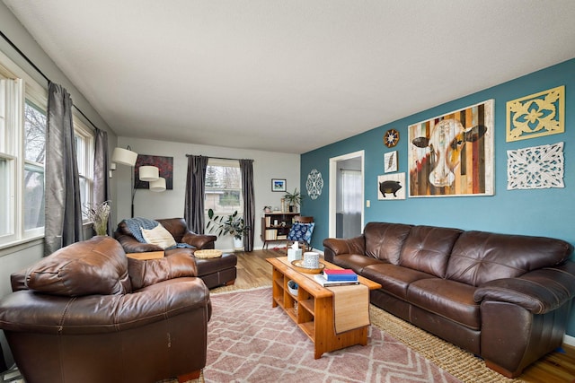 living room with wood finished floors