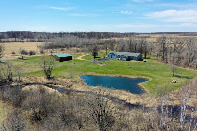 bird's eye view with a water view and a rural view