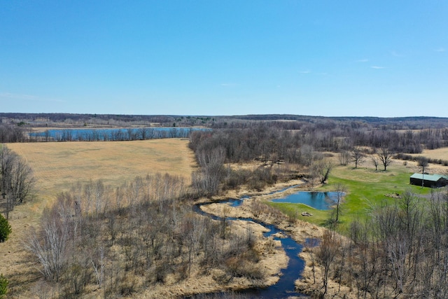 drone / aerial view with a water view and a rural view