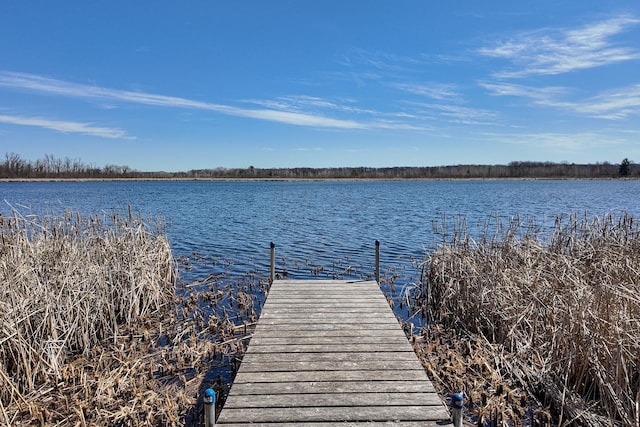 view of dock with a water view