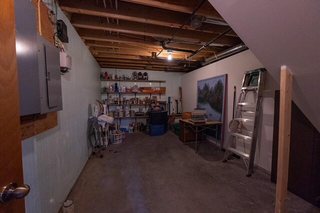 basement featuring electric panel