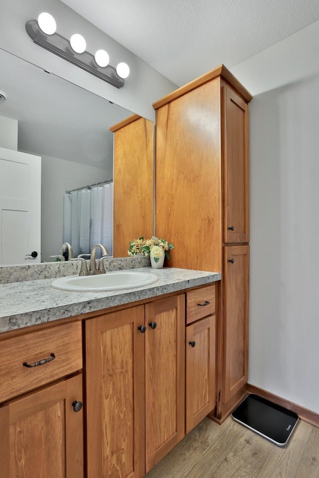 full bathroom featuring vanity and wood finished floors