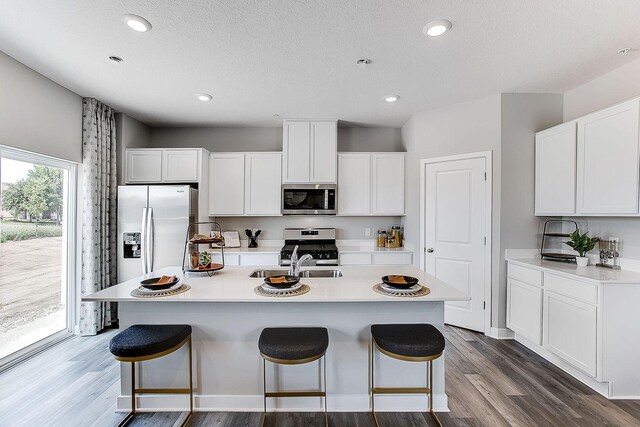 17121 Dysart Pl, Lakeville, MN 55044 - kitchen with appliances with stainless steel finishes, light countertops, a sink, wood finished floors, and recessed lighting
