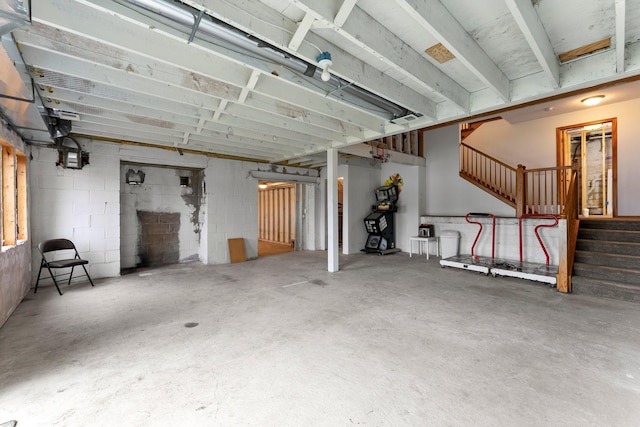 6300 Linden Ln, Mound, MN 55364 - unfinished basement with stairs and concrete block wall