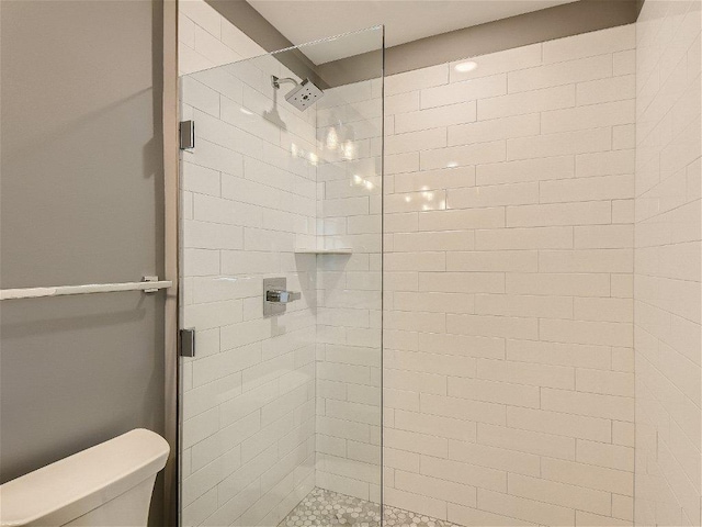 bathroom with toilet and a shower stall