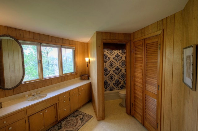 1224 Tee Up Ln, Red Wing, MN 55066 - full bathroom featuring vanity, toilet, wood walls, and a closet