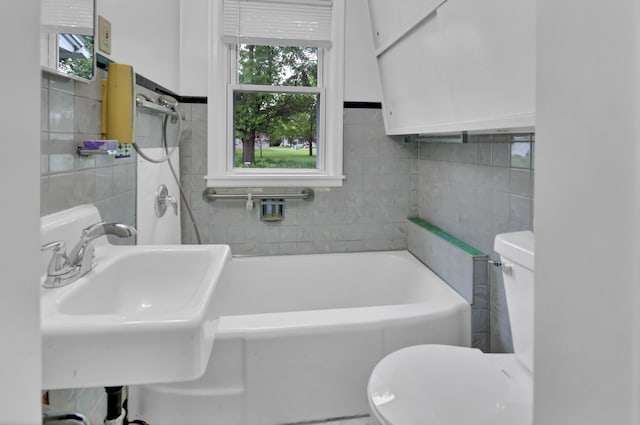1217 High St, Lake City, MN 55041 - full bathroom with tile walls, toilet, a bath, and a sink