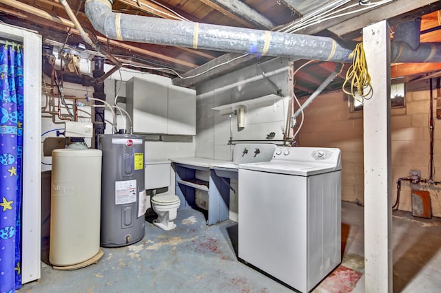 1217 High St, Lake City, MN 55041 - laundry room featuring washer / dryer, water heater, and concrete block wall