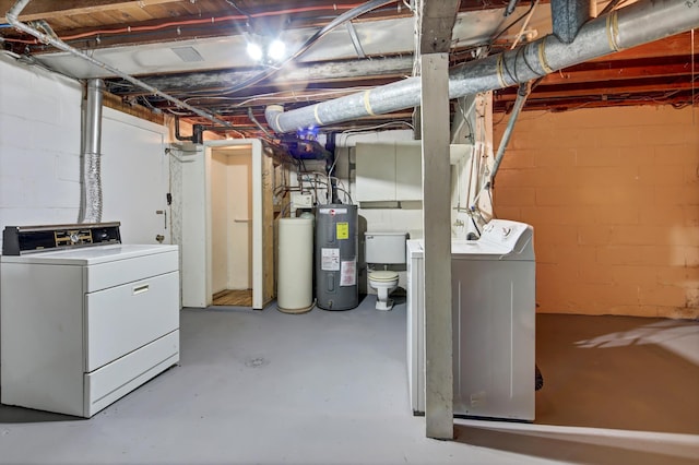 1217 High St, Lake City, MN 55041 - unfinished basement with washer and dryer, water heater, a water softener system, and concrete block wall