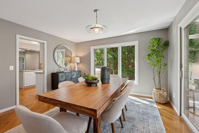 dining room featuring baseboards and light wood-type flooring
