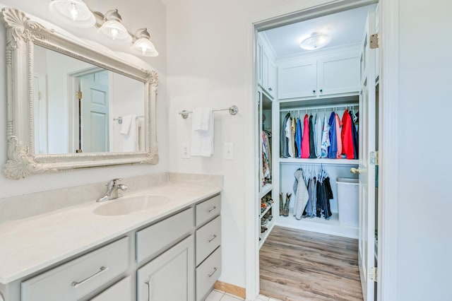 bathroom featuring vanity and a walk in closet