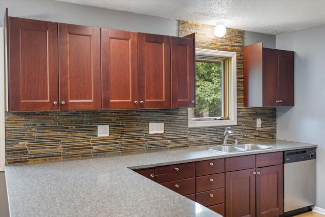 7872 142nd St W, Apple Valley, MN 55124 - kitchen featuring stainless steel dishwasher, a textured ceiling, decorative backsplash, and light countertops