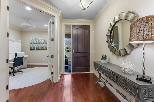 5435 Yellowstone Trl, Minnetrista, MN 55331 - foyer entrance featuring hardwood / wood-style flooring, baseboards, crown molding, and recessed lighting