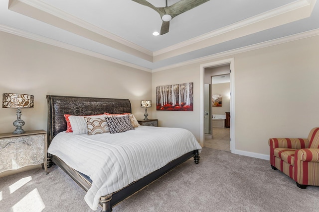 5435 Yellowstone Trl, Minnetrista, MN 55331 - bedroom with ornamental molding, a raised ceiling, carpet, recessed lighting, and baseboards